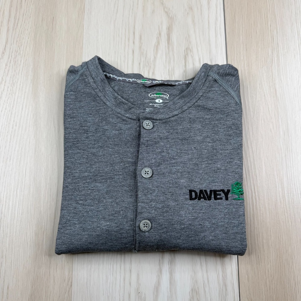 Arborwear Mens Gray Davey Tree Logo Long Sleeve Drirelease Henley T-Shirt Size S